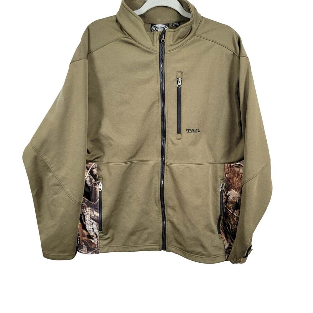 TAG Outdoor Clothing Softshell Full Zip Jacket Mens Large Olive Camo Panels
